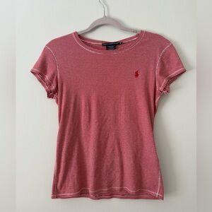 Women’s candy stripe short sleeves pullover shirt. Polo by Ralph Lauren.
